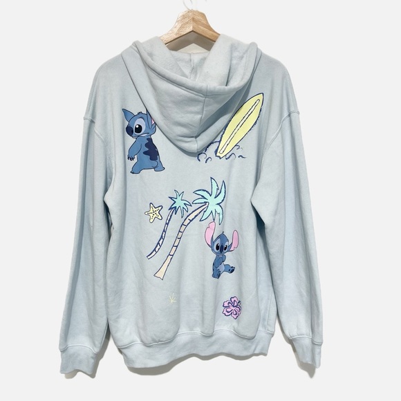 Disney Stitch Light Blue Full Zip Hoodie Stitch Character Cotton Blend Size M - Picture 2 of 8